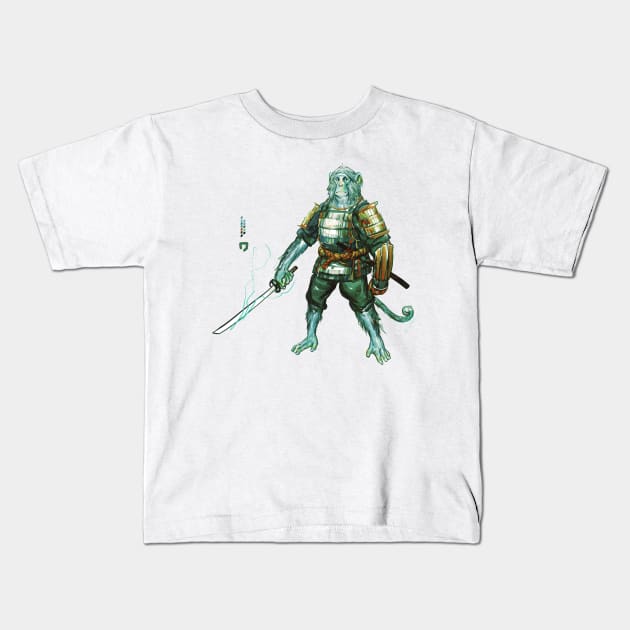 Monkey Samurai Kids T-Shirt by OneDalatian